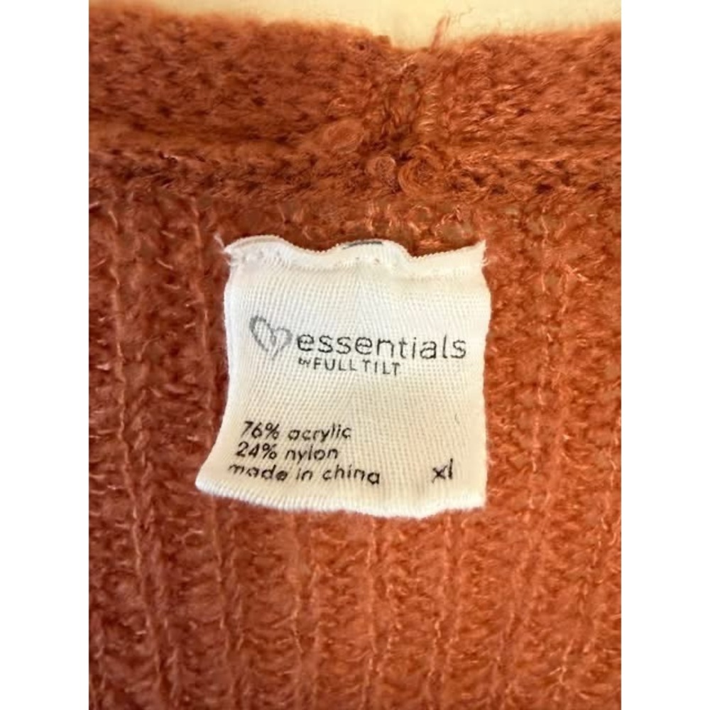 Full Tilt Essentials Womens XL Rust Orange Open Knit V-Neck Button Cardigan - Picture 3 of 3